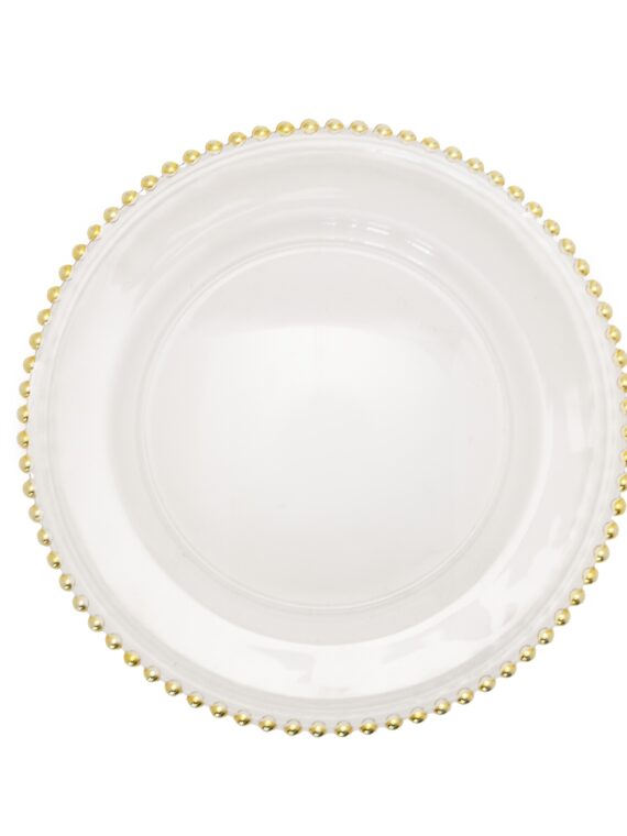 13" Gold Bead Glass Charger