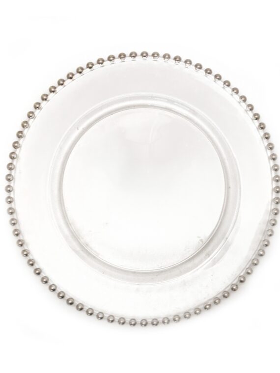 13" Silver Bead Glass Charger