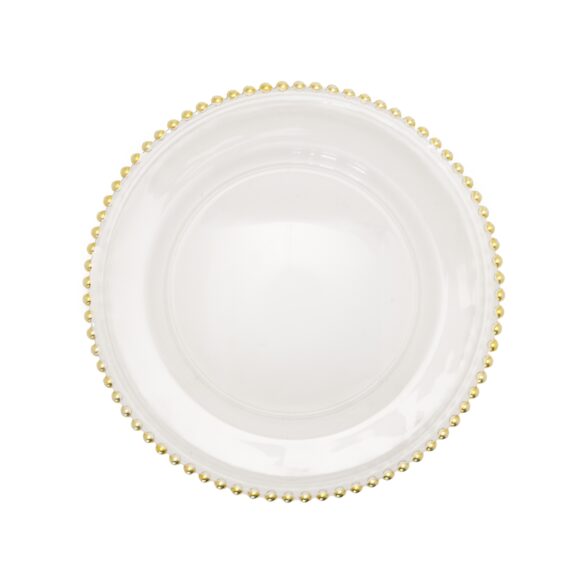 13" Gold Bead Glass Charger