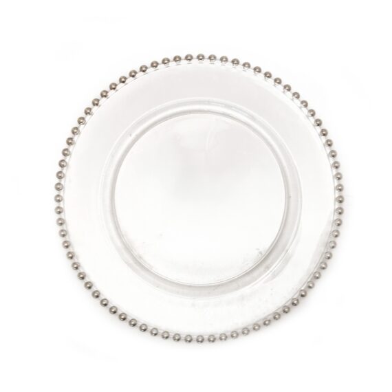 13" Silver Bead Glass Charger